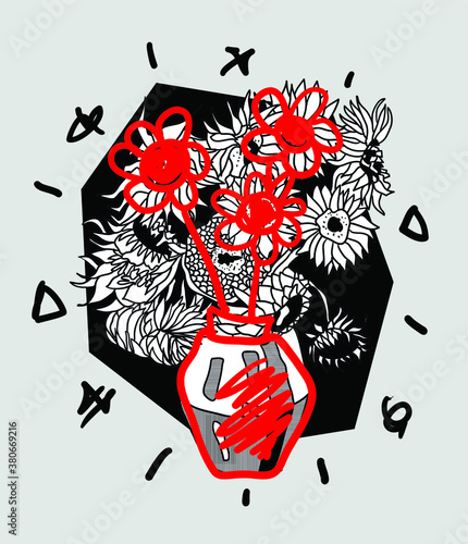 Crazy red style. Sunflowers by Vincent van Gogh.