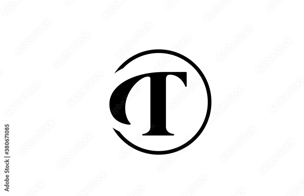 T alphabet letter logo icon in simple black and white color. Elegant and creative circle design for business and company T alphabet letter logo icon in simple black and white color. Elegant and creative circle design for business and company
