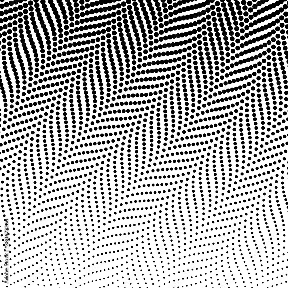 Halftone black dots pattern on a white background with leaf design