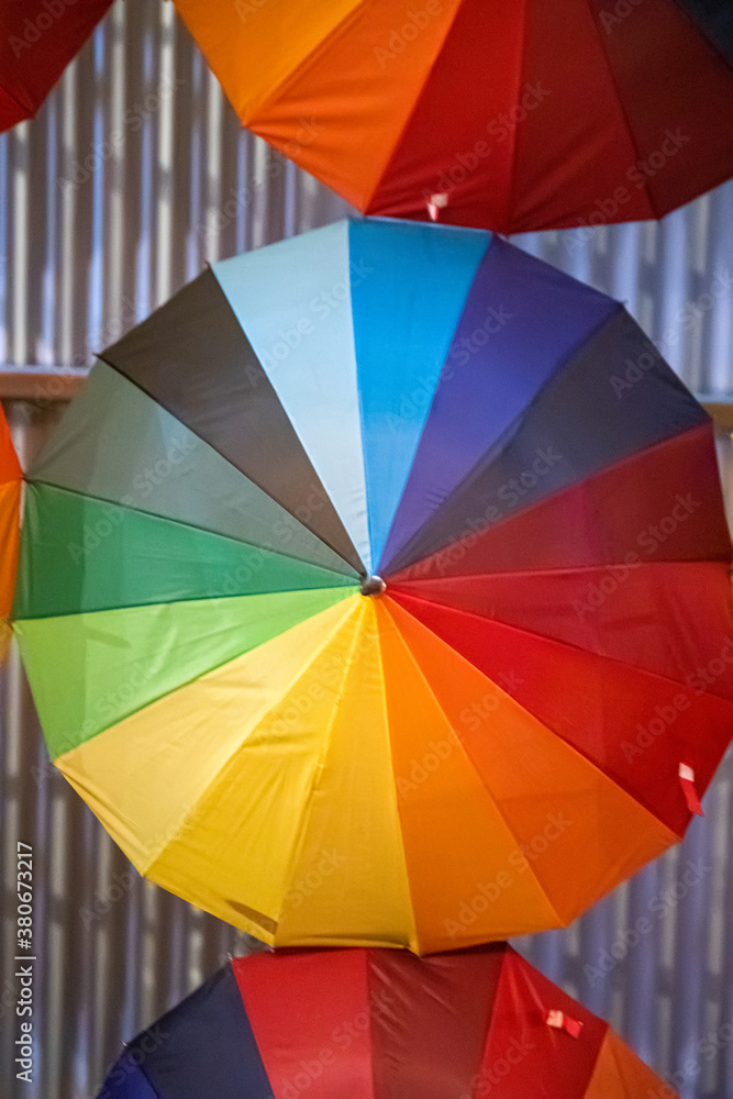 Rainbow colored parasols