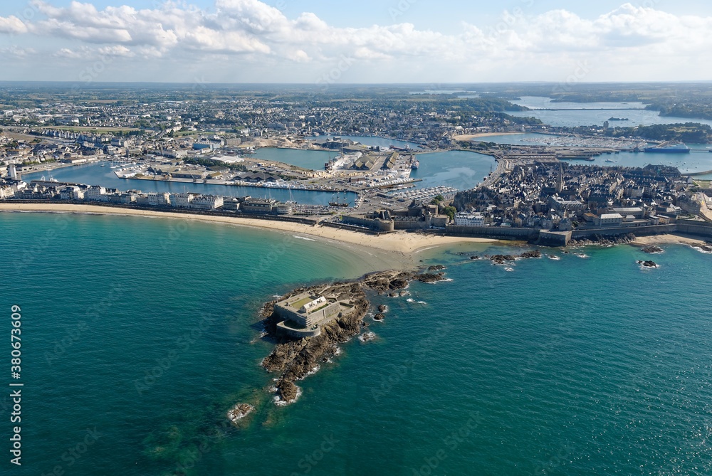 Aerial view of Saint-Malo (France, Bretagne) with Fort National