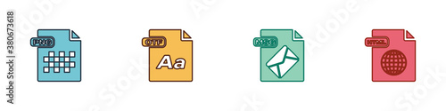 Set PNG file document, OTF, MSG and HTML icon. Vector.