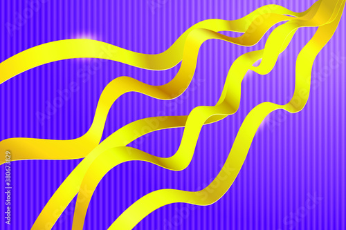 Gold voluminous ribbons on a purple background. Background for different designs