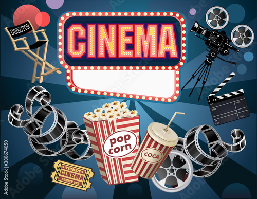 Film Reels, Clapper board and movie projector