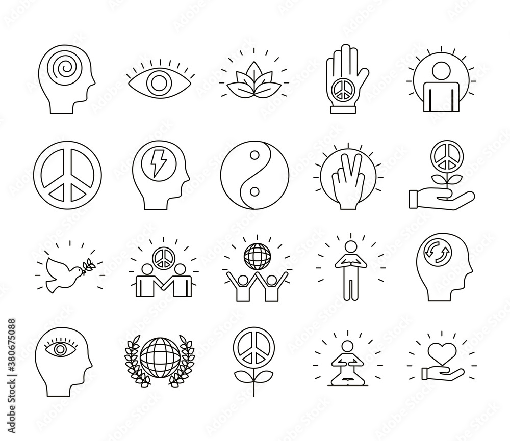 bundle of twenty peace set line style icons