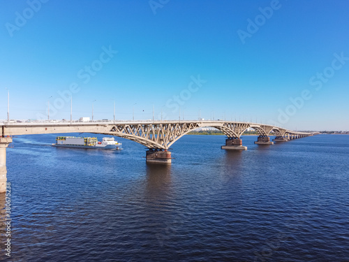 Saratov, Russia - August 01, 2020: Bridge over the Volga river, Saratov bridge
