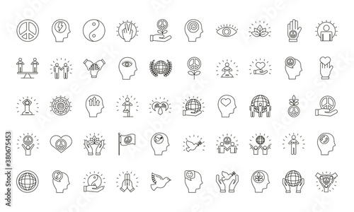 bundle of fifty peace set line style icons