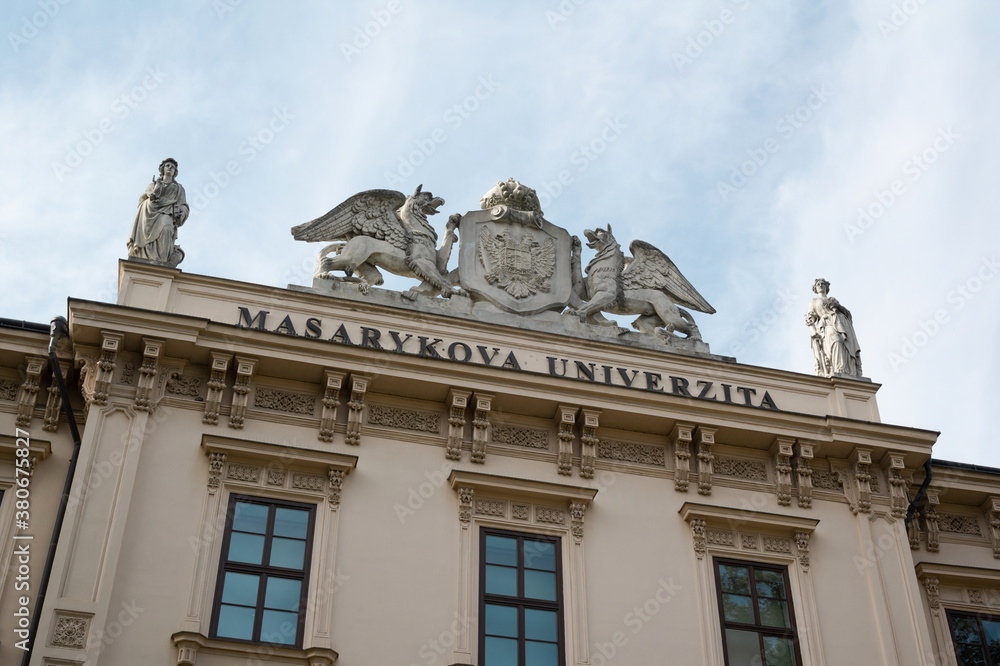 Masarykova univerzita (translation from Czech: Masaryk university), Brno, Czech Republic / Czechia - Building of college and university. 