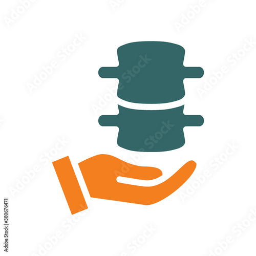 Human spine on hand colored icon. Care, rescue, treatment, disease prevention symbol