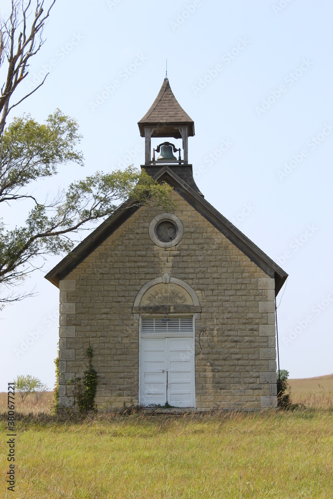 Abandon stone church on Kansas prairie Abandon stone church on Kansas prairie