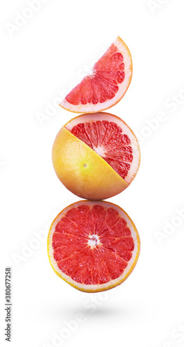 Grapefruit isolated on a white background. Falling citrus. Grapefruit