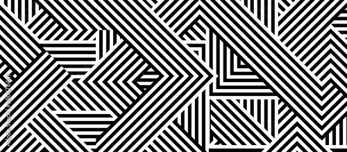 Seamless abstract pattern with black white striped lines photo