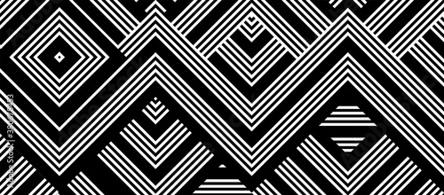Seamless abstract pattern with black white striped lines