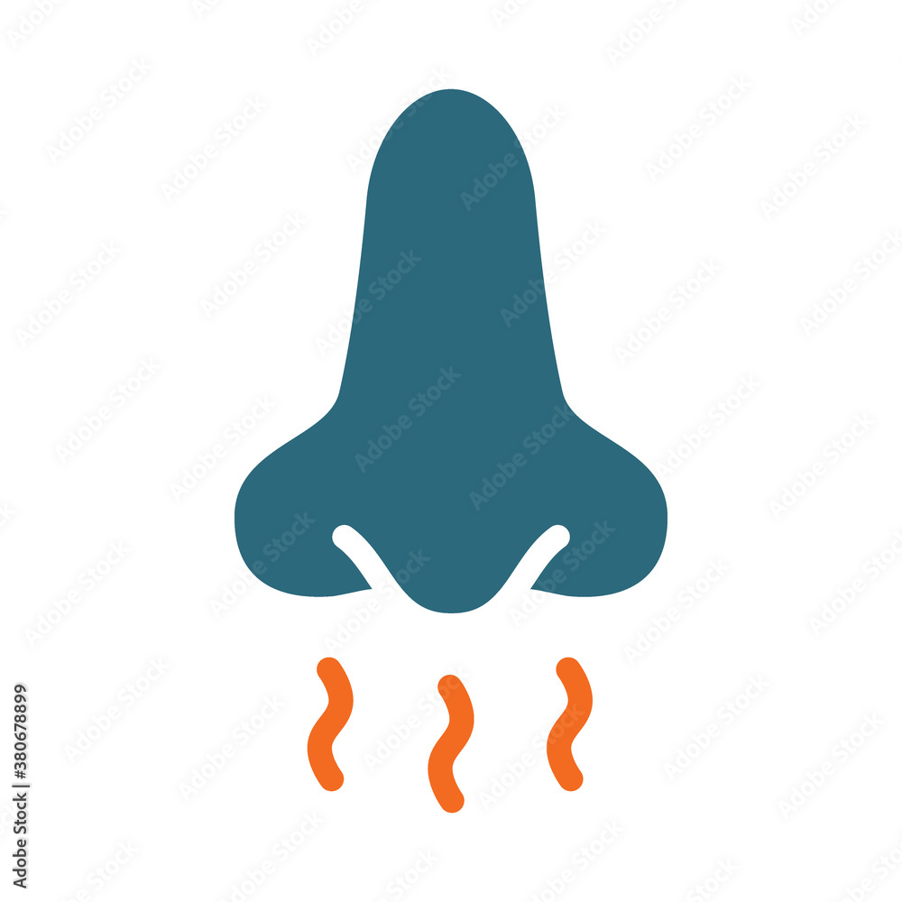 Nose and smell colored icon. Breath, inhalation pleasant aroma, sense of smell symbol Nose and smell colored icon. Breath, inhalation pleasant aroma, sense of smell symbol