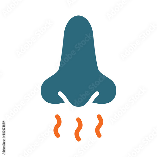Nose and smell colored icon. Breath, inhalation pleasant aroma, sense of smell symbol