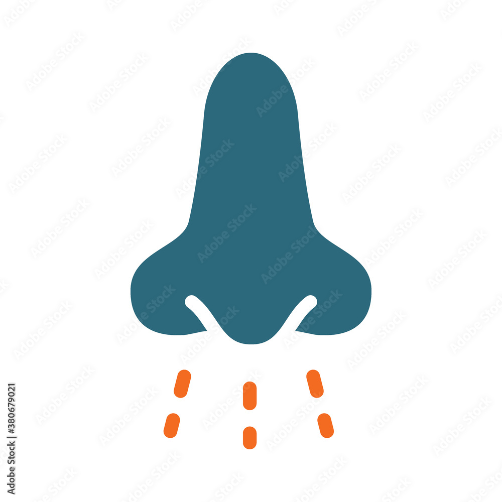 Obraz premium Nose and aroma colored icon. Breath, inhalation stench, respiration symbol
