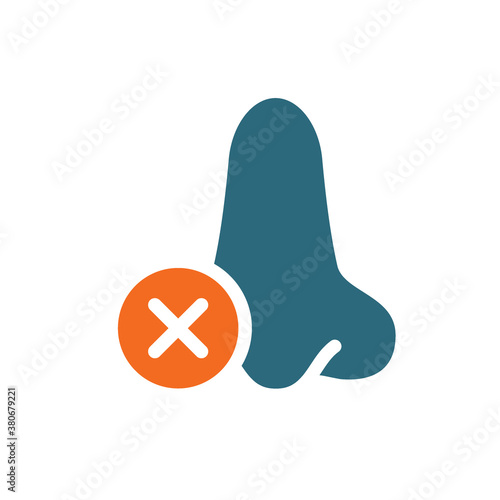 Nose with cross checkmark colored icon. Diseases of nose and paranasal sinuses symbol