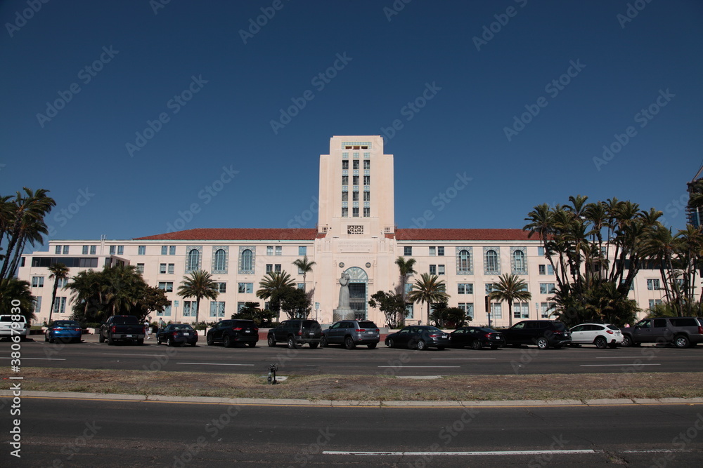 View of San Diego city and county administration center building California, USA