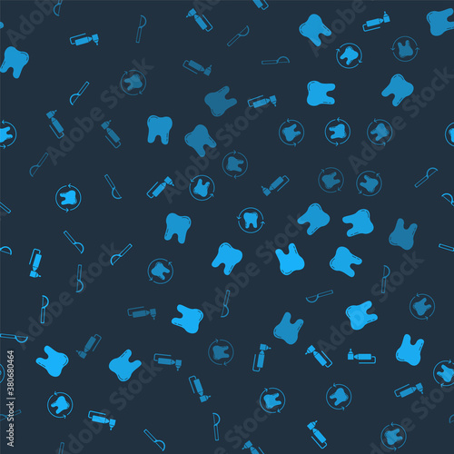 Set Tooth drill, , whitening and Dental floss on seamless pattern. Vector.