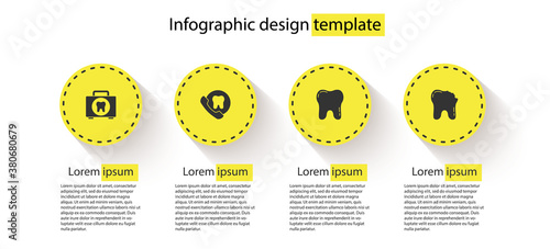 Set First aid kit, Online dental care, Tooth and Broken tooth. Business infographic template. Vector.