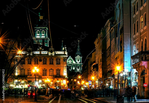 Night life on the main square in Lviv Ukraine © havoc