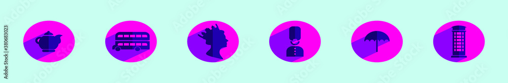 set of cartoon icon design template theme of England with various models. crown and more vector illustration isolated on blue background set of cartoon icon design template theme of England with various models. crown and more vector illustration isolated on blue background