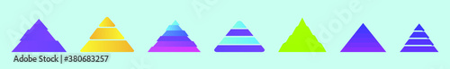 set of multicolor pyramid cartoon icon design template with various models. vector illustration isolated on blue background