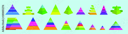 set of multicolor pyramid cartoon icon design template with various models. vector illustration isolated on blue background