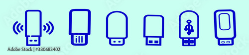 set of pen drive cartoon icon design template with various models. vector illustration isolated on blue background