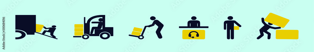set of delivery cartoon icon design template with various models. vector illustration isolated on blue background set of delivery cartoon icon design template with various models. vector illustration isolated on blue background