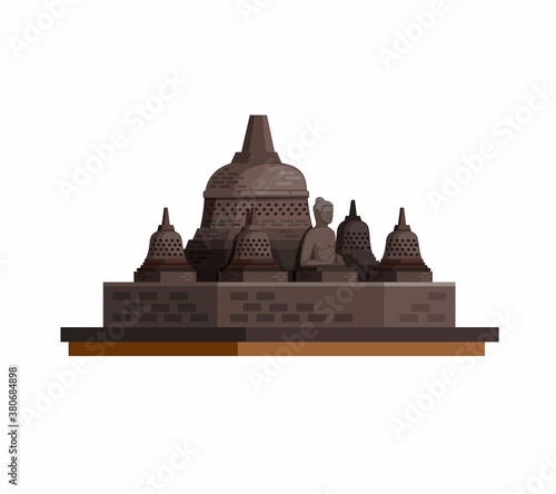 Candi Borobudur. is the world's largest Buddhist temple in central java indonesia concept illustration in cartoon flat illustration vector
