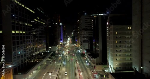 4k Night time droneshots of Avenida Paulista in São Paulo - SP , Brasil. Paulista avenue in São Paulo Brazil photo