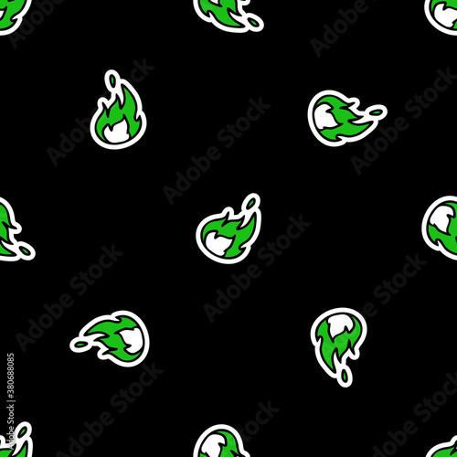 Cute punk rock flame background vector pattern. Grungy alternative checkered home decor with cartoon. Seamless rocker attitude all over print.  photo