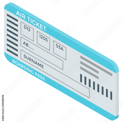
Air ticket icon isometric design 
