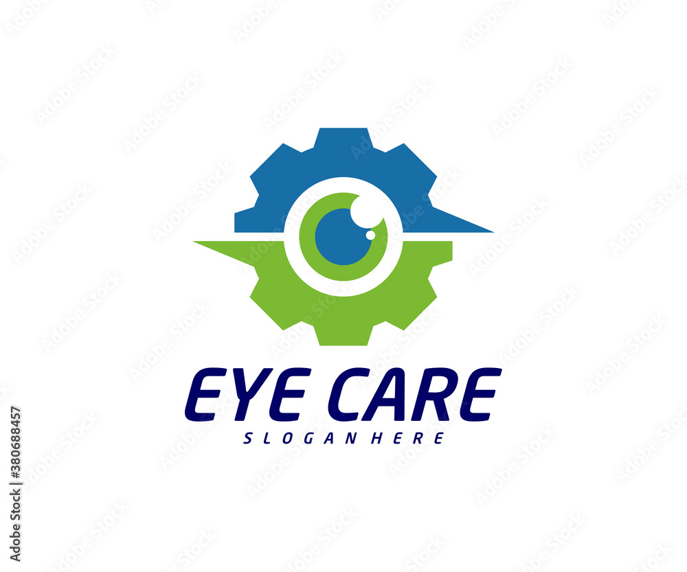 Eye gear logo design vector template, Creative eye logo concept, Icon symbol, Illustration Eye gear logo design vector template, Creative eye logo concept, Icon symbol, Illustration