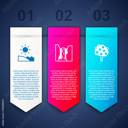 Set Beach, Algar waterfall and Orange tree. Business infographic template. Vector.