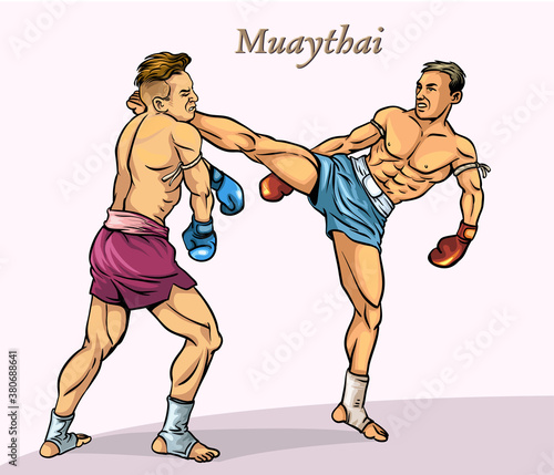 The magnificent martial arts of Muay Thai. Pop art vector illustration

