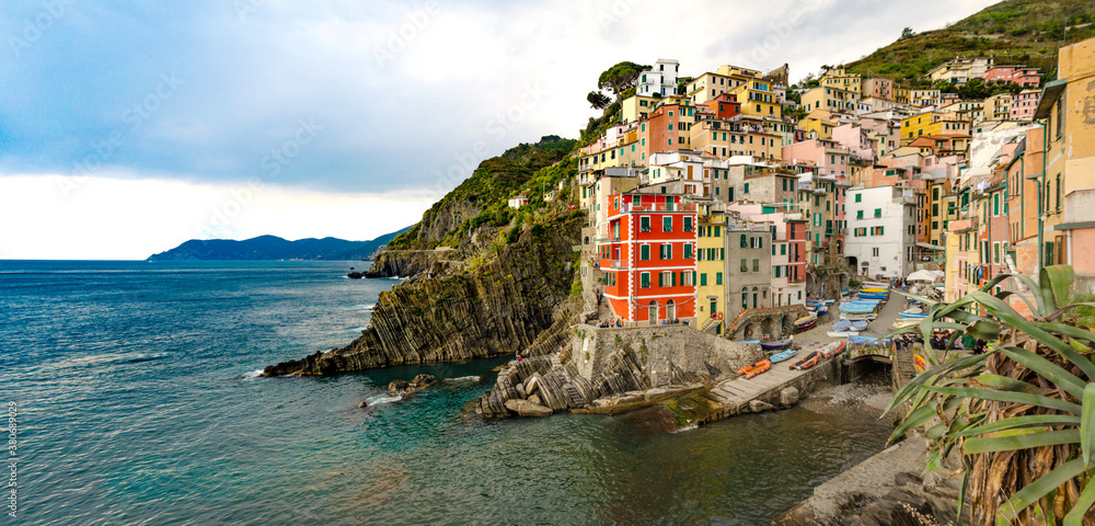 Panoramic Coastview of Village Riomaggiore - Cinque Terre, Liguria, Italy