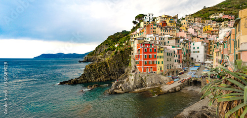 Panoramic Coastview of Village Riomaggiore - Cinque Terre  Liguria  Italy