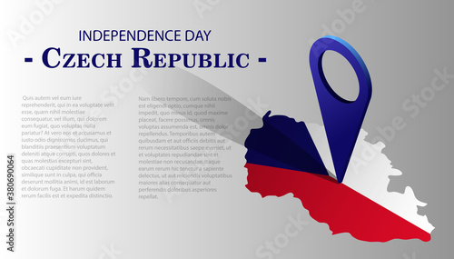 Greeting card on the national independence day of the Czech Republic.Illustration of a geolocation icon with a silhouette of the borders of the Czech Republic in the colors of the national flag. EPS10