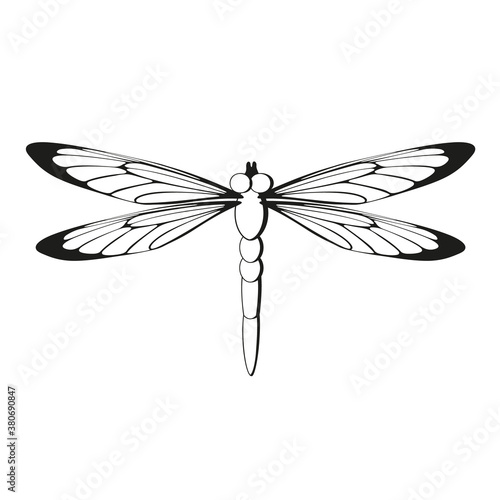 Silhouette dragonfly black pattern icon isolated on white background. Easy to scale to any size. Sign, Symbol, Logo. Vector illustration.
