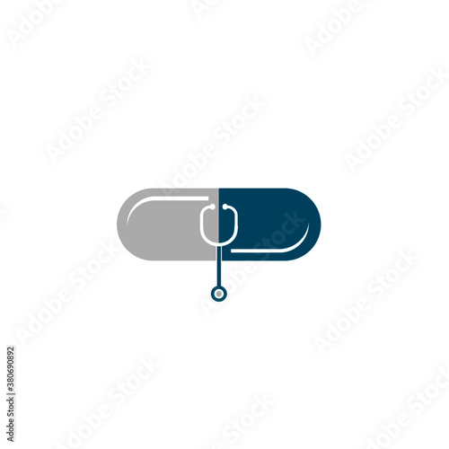 Doctor capsul stethoscope plus illustration vector logo design for medical and health care pharmacy and clinic symbols.