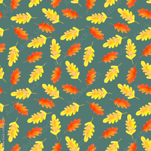 Watercolor autumn leaves seamless pattern. Hand drawn illustration