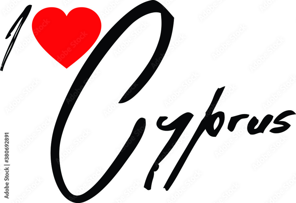I Love Cyprus Country Name Handwritten Calligraphy Black Color Text 
on White Background