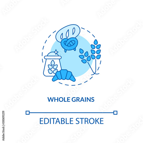 Whole grains concept icon. Healthy pastry foods. Natural meals ideas. Vegetarian diet components idea thin line illustration. Vector isolated outline RGB color drawing. Editable stroke