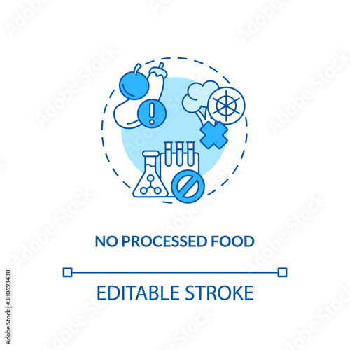 No processed food concept icon. Organic long living foods. Healthy frozen meals. Sustainable diet idea thin line illustration. Vector isolated outline RGB color drawing. Editable stroke