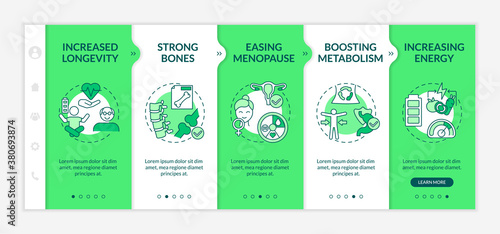 Vegetarianism pros onboarding vector template. Healthy lifestyle advices. Tasty meal preparations. Responsive mobile website with icons. Webpage walkthrough step screens. RGB color concept