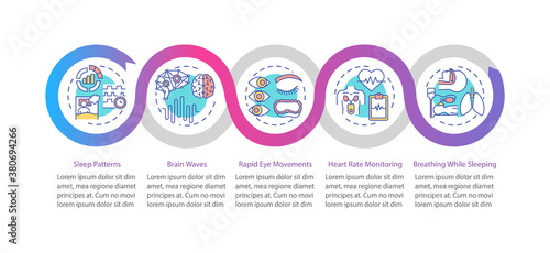 Medical monitoring vector infographic template. Healthcare examination presentation design elements. Data visualization with 5 steps. Process timeline chart. Workflow layout with linear icons