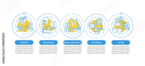 Insomnia onboarding vector infographic template. Sleeplessness presentation design elements. Data visualization with 5 steps. Process timeline chart. Workflow layout with linear icons