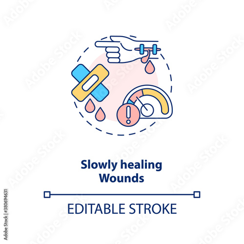 Slowly healing wounds concept icon. Vitamin shortages symptom idea thin line illustration. Boost healing. Scars reducing. Tissue growth. Vector isolated outline RGB color drawing. Editable stroke